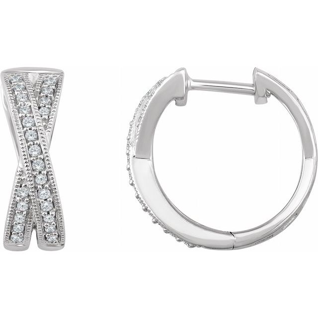 14K White 1/5 CTW Diamond Criss-Cross Hoop Earrings  