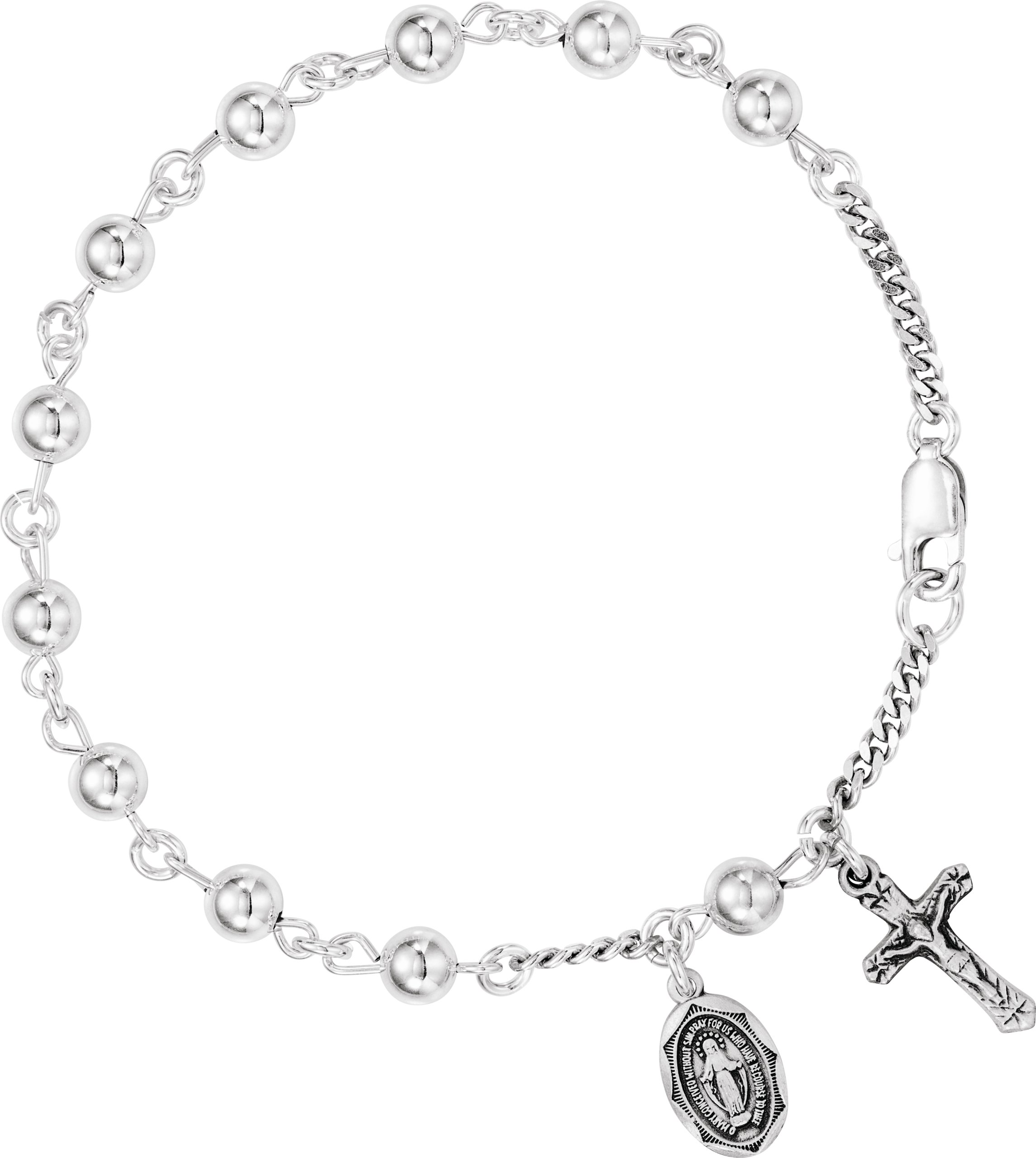 Sterling Silver Crucifix & Medal Rosary 7 1/2