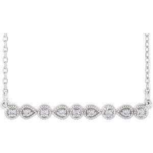 14K White .07 CTW Natural Diamond Milgrain Bar 16-18" Necklace