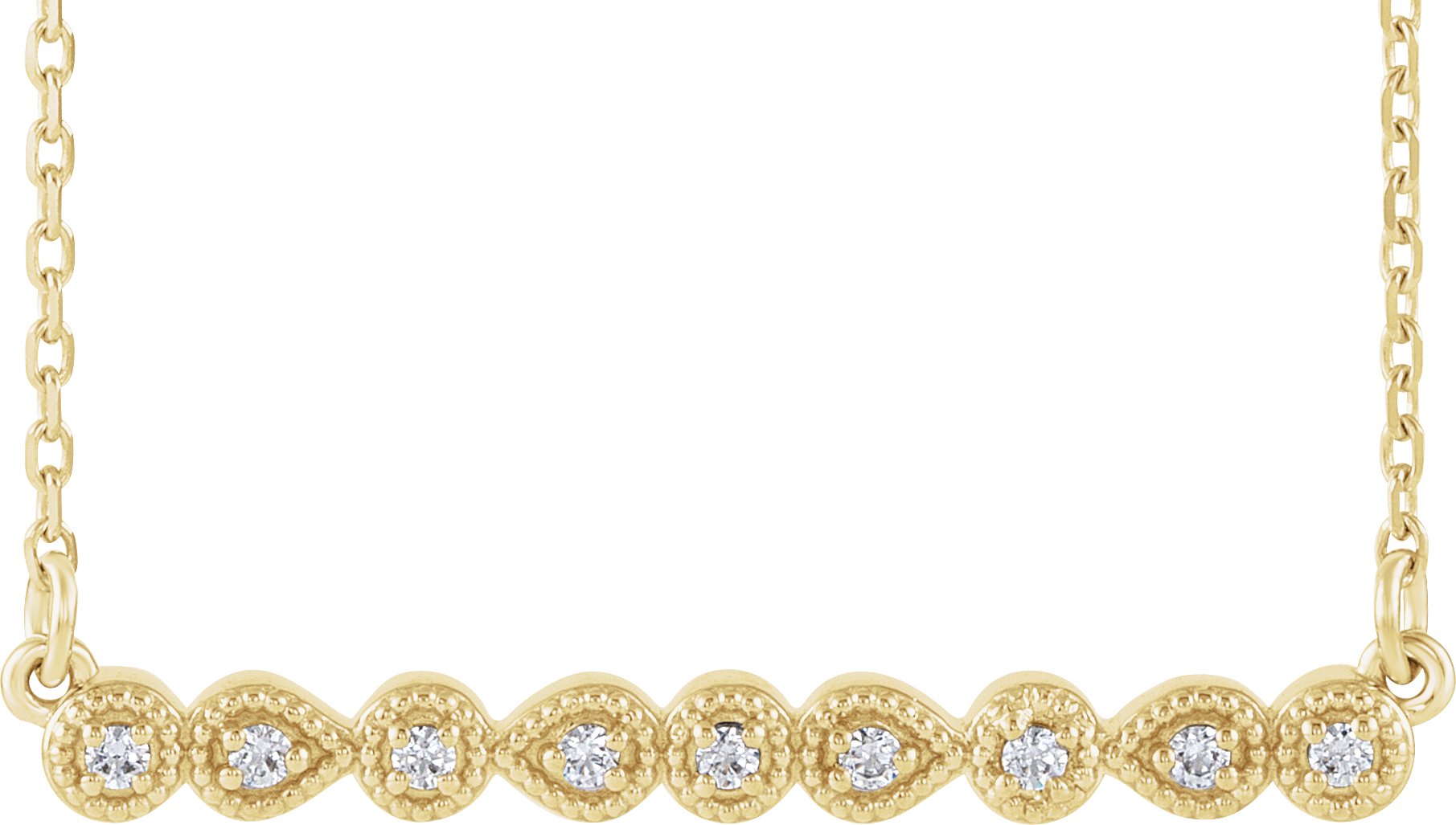 14K Yellow .07 CTW Natural Diamond Milgrain Bar 16-18" Necklace