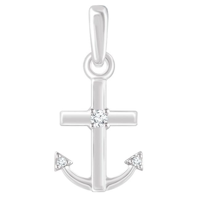 14K White .03 CTW Diamond Anchor Pendant