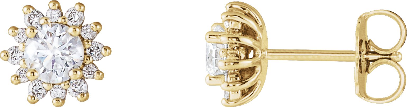 14K Жълто злато 1/2 CTW Natural Диамант Хало-Style Обеци