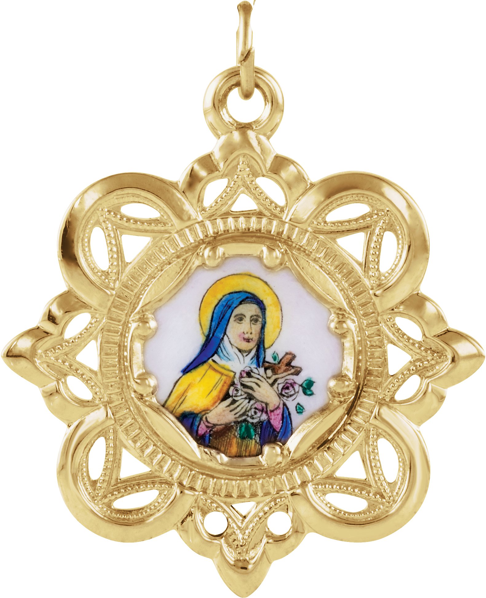 St. Theresa Framed Enamel Pendant 25.75 x 25.75mm Ref 984549