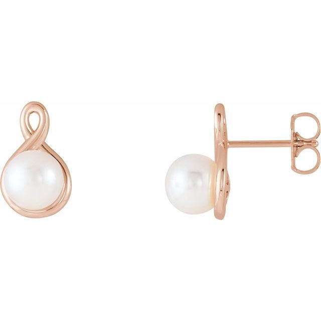 14K Rose Cultured White Freshwater Pearl Earrings 