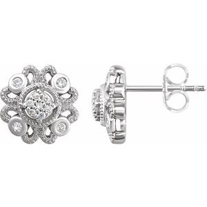 Sterling Silver 1/8 CTW Natural Diamond Cluster Earrings  
