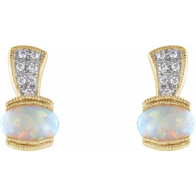 14K Yellow Opal & .07 CTW Diamond Earrings