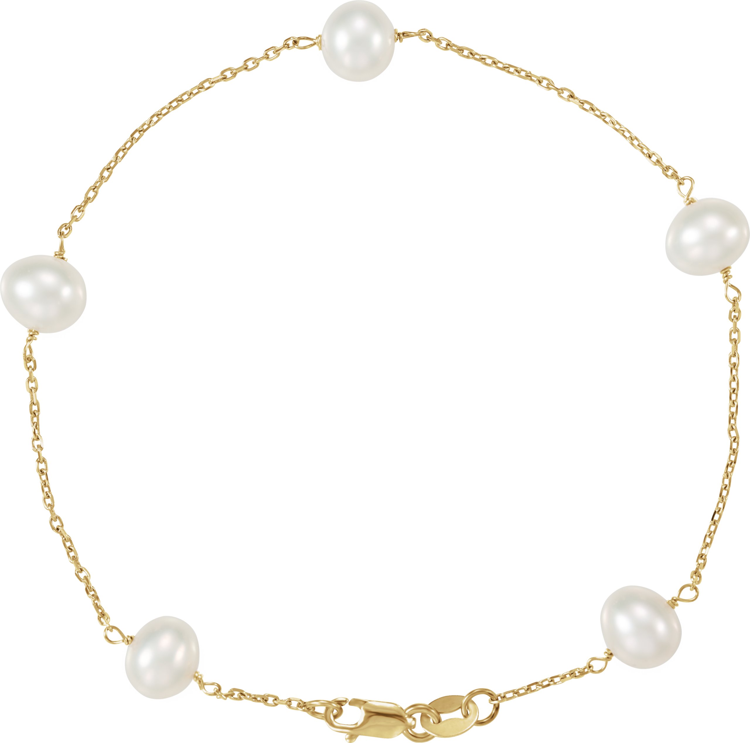 14K Yellow Cultured White Freshwater Pearl 5-Station 7 Bracelet