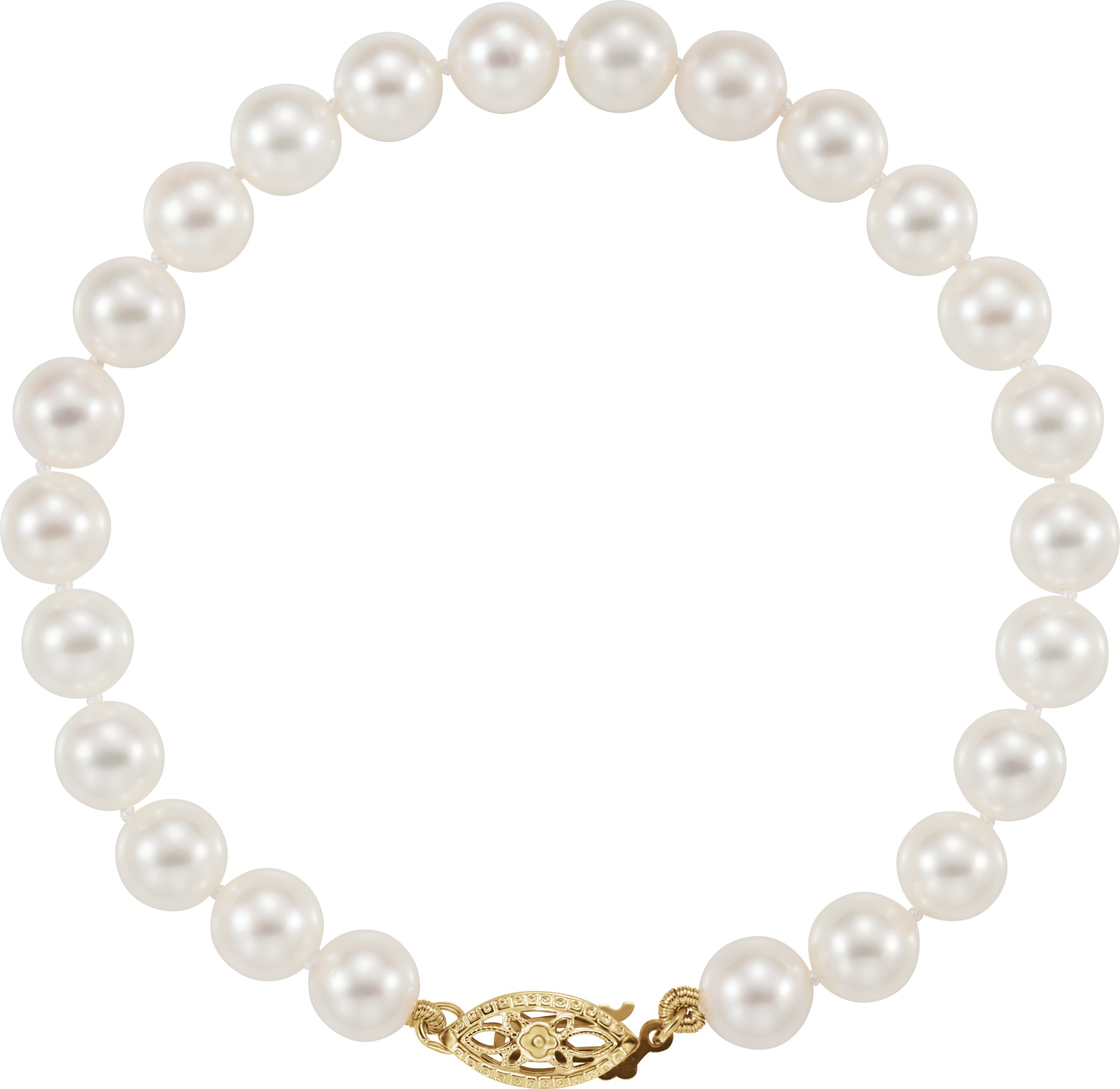 14K Yellow Cultured White Akoya Pearl 7" Bracelet