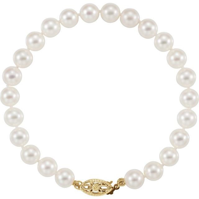 14K Yellow Cultured White Akoya Pearl 7 Bracelet