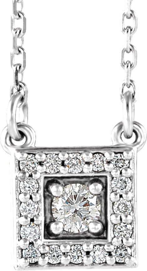 Sterling Silver .125 CTW Diamond Halo Style Square 16 18 inch Necklace Ref. 13395036