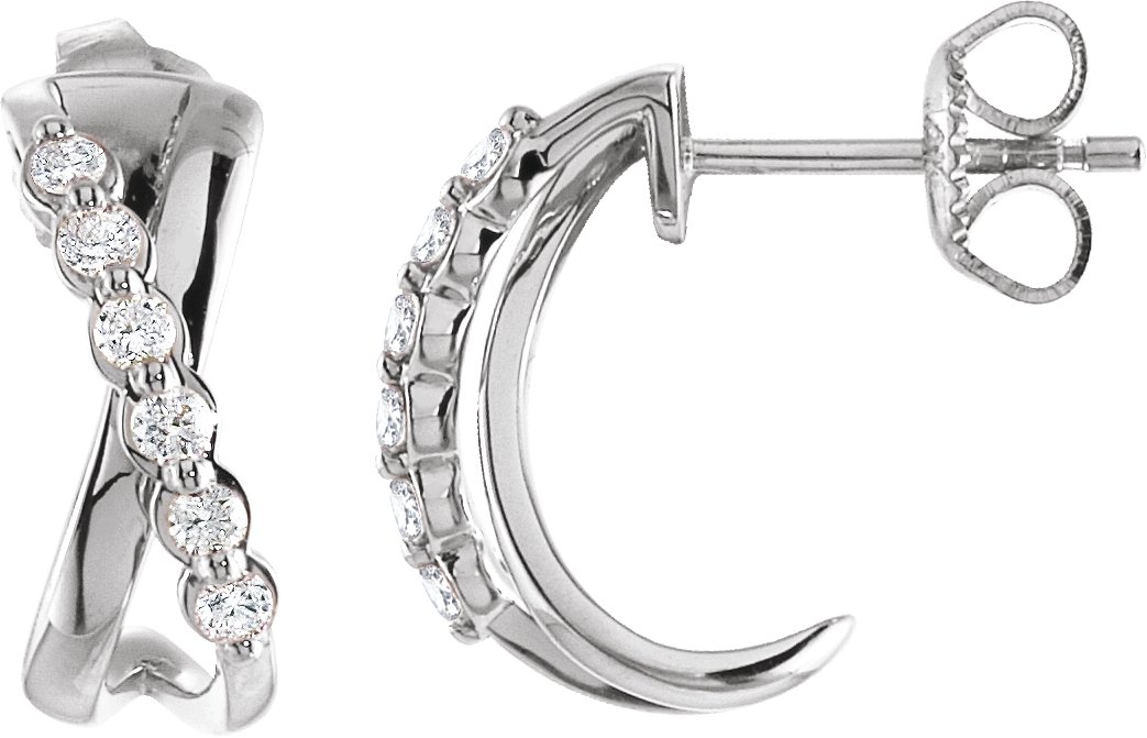 14K White 1/4 CTW Diamond Criss-Cross J-Hoop Earrings