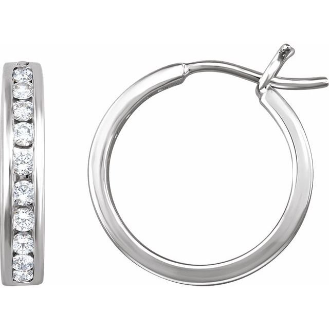 14K White 1/2 CTW Natural Diamond Channel-Set Hoop Earrings  