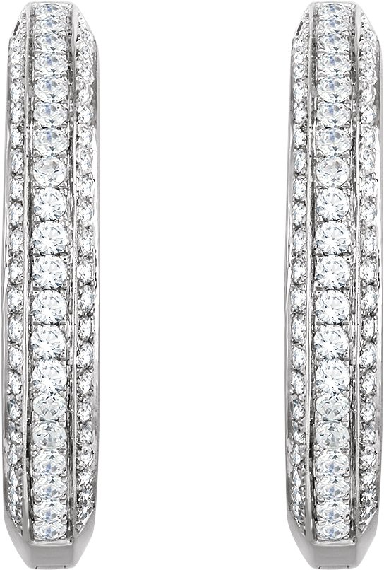 14K White 3/4 CTW Diamond Hoop Earrings  