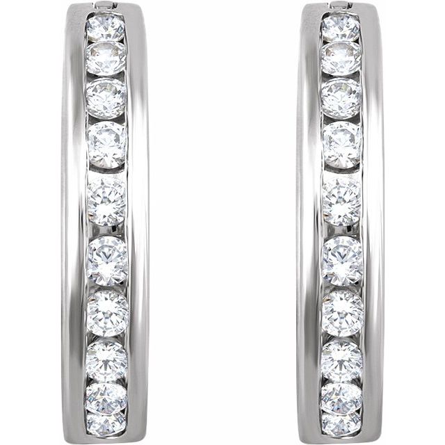 14K White 1/2 CTW Natural Diamond Channel-Set Hoop Earrings  