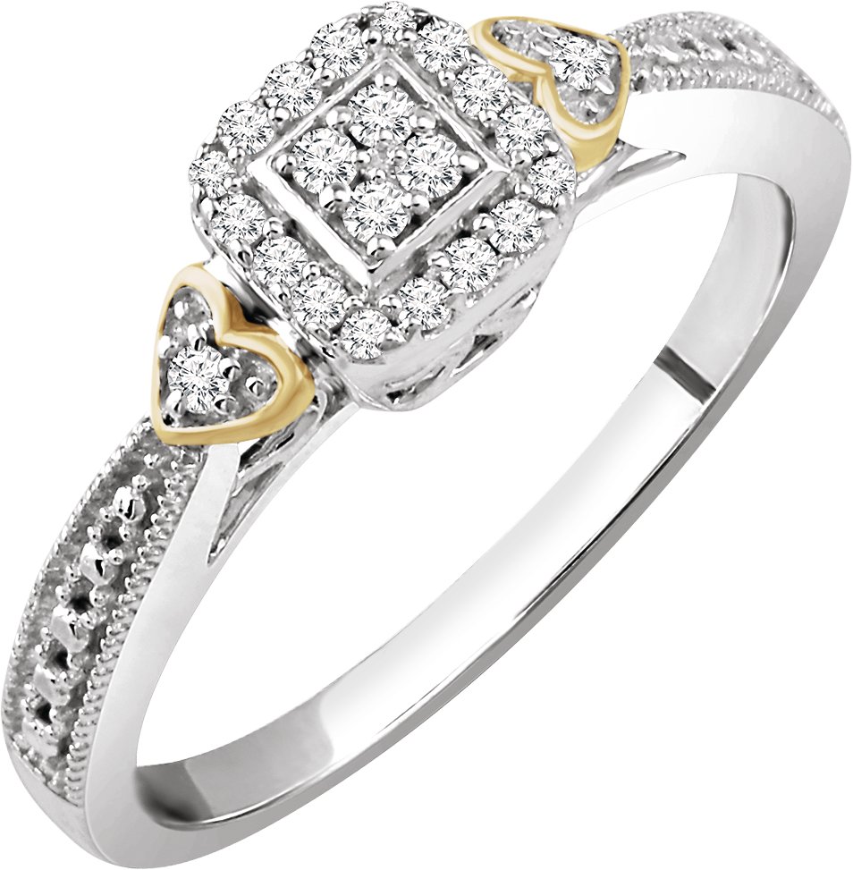 10K White/Yellow 1/6 CTW Natural Diamond Promise Ring  