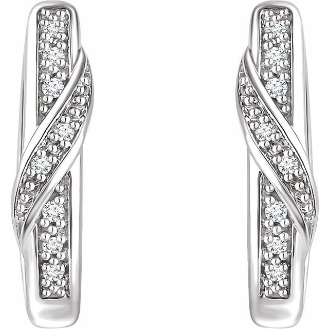 14K White .05 CTW Natural Diamond Hoop Earrings  