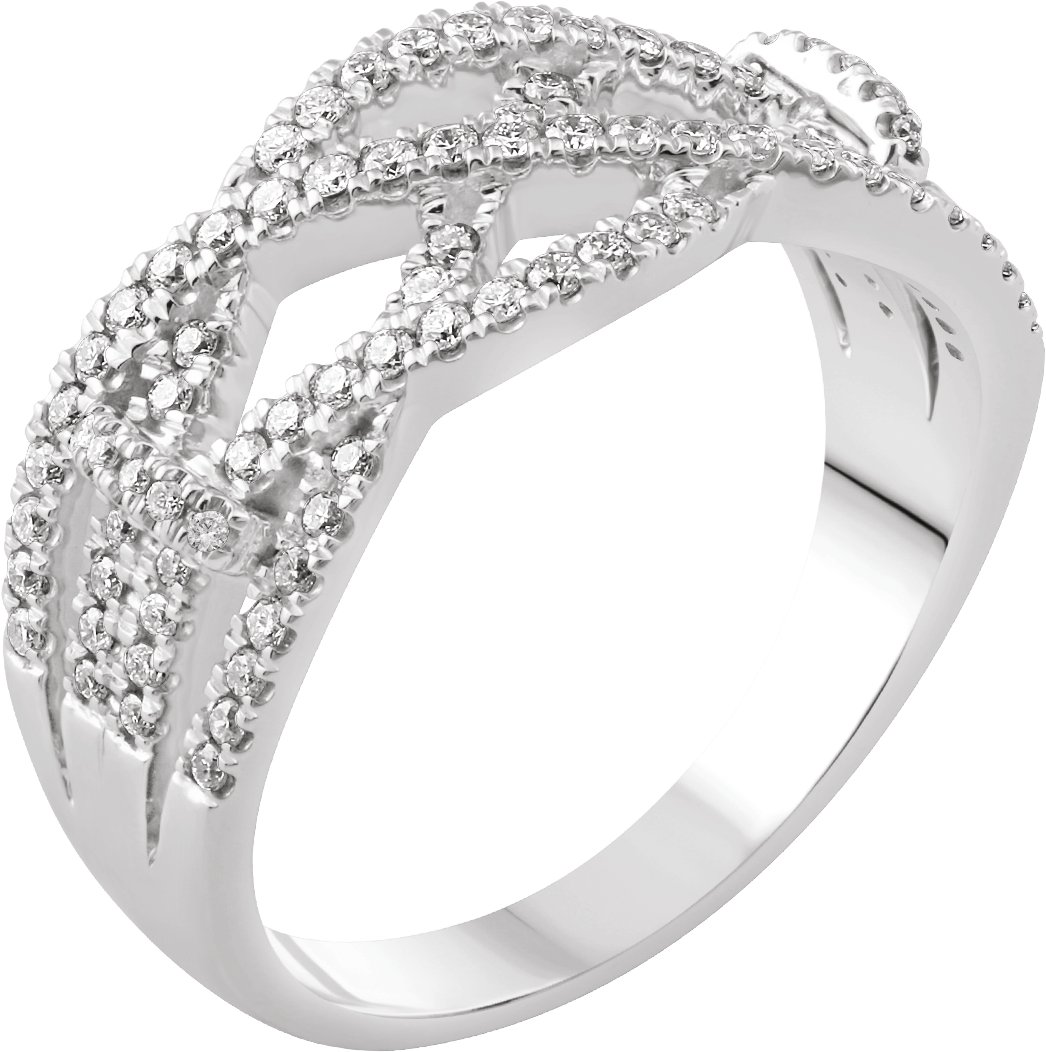 14K White 3/8 CTW Diamond Criss-Cross Ring   