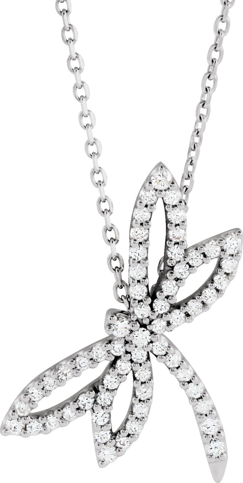 14K White 1/4 CTW Natural Diamond Dragonfly 16" Necklace 