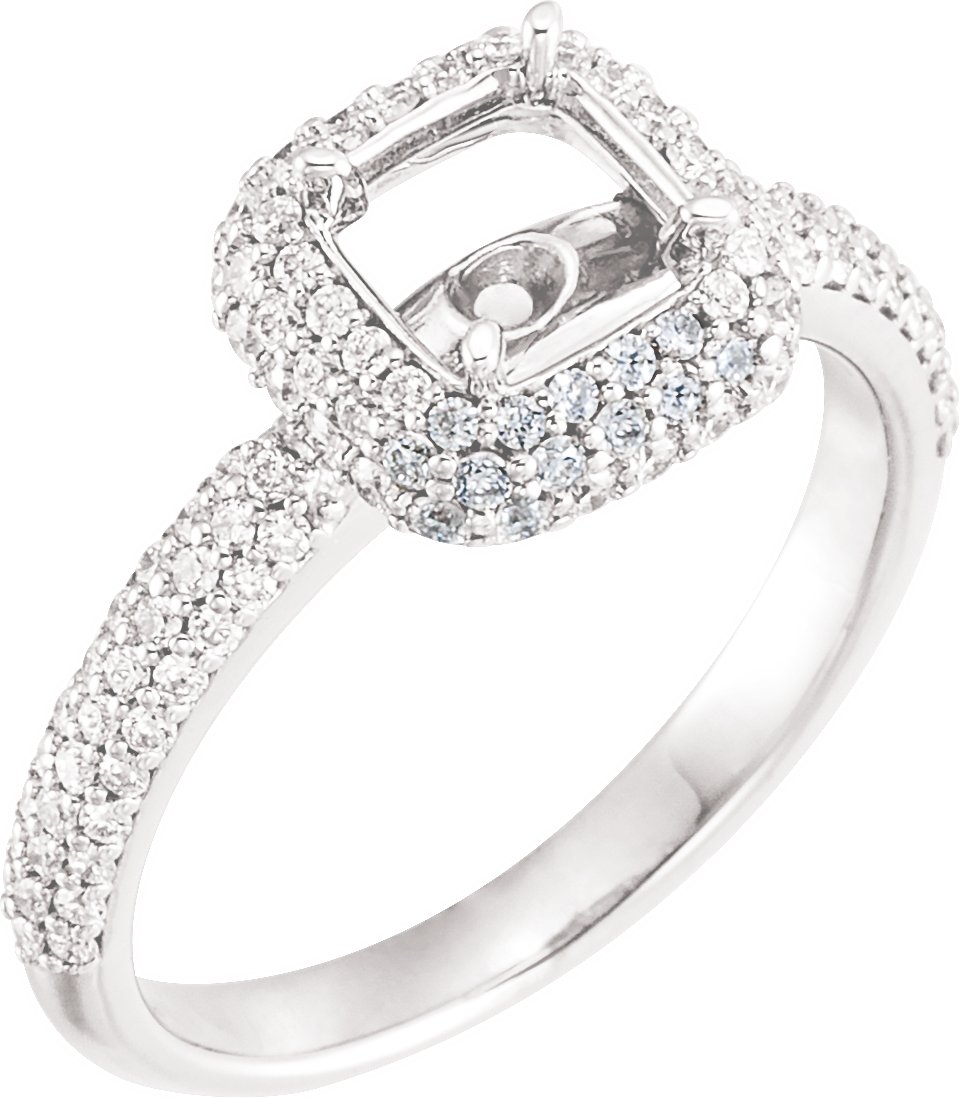 14K White 5.4 mm Asscher 1/2 CTW Natural Diamond Semi-Set Engagement Ring