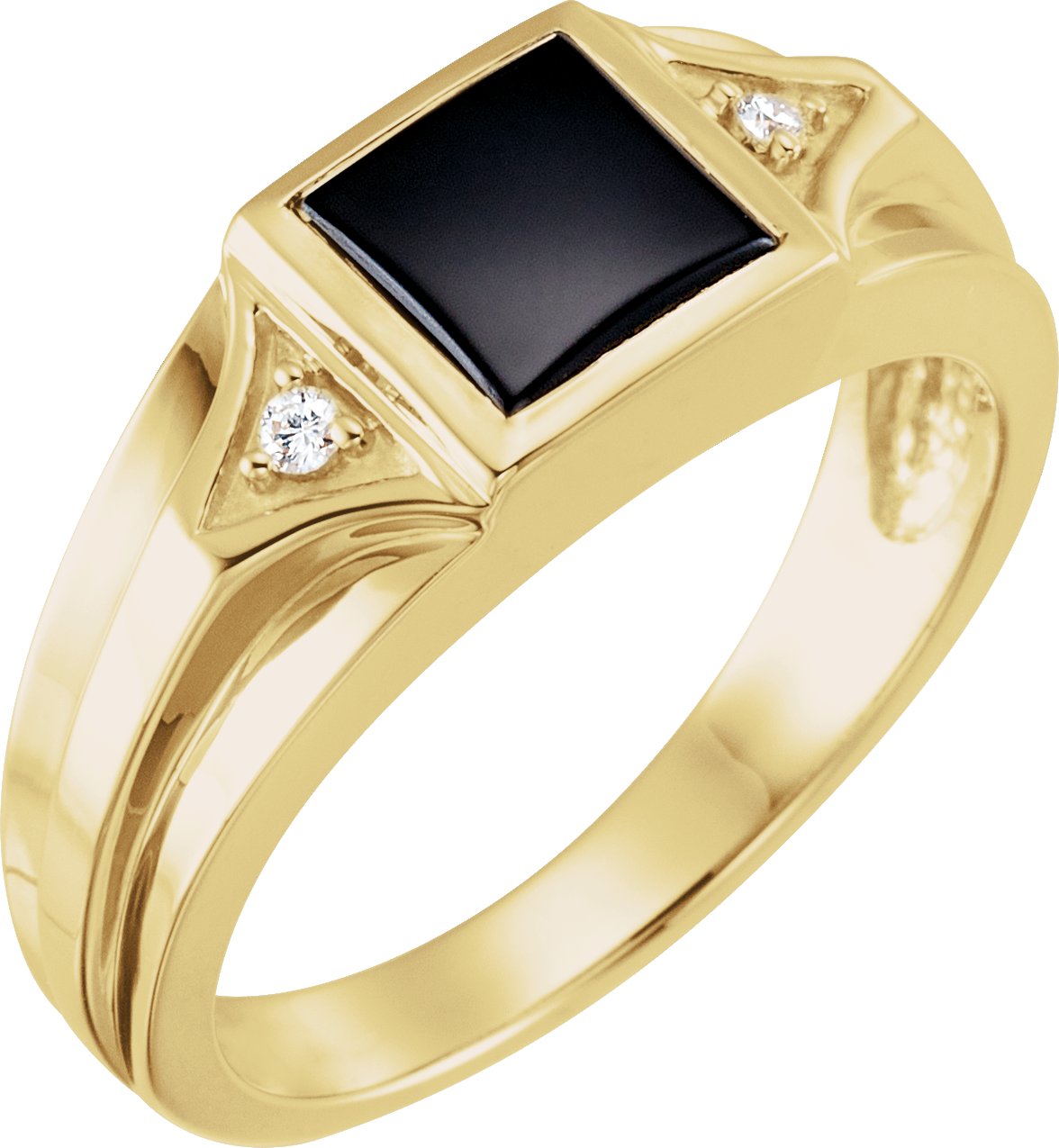 14K Yellow Natural Black Onyx & .04 CTW Natural Diamond Bezel-Set Ring