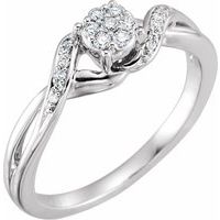 10K White 1/8 CTW Natural Diamond Cluster Promise Ring