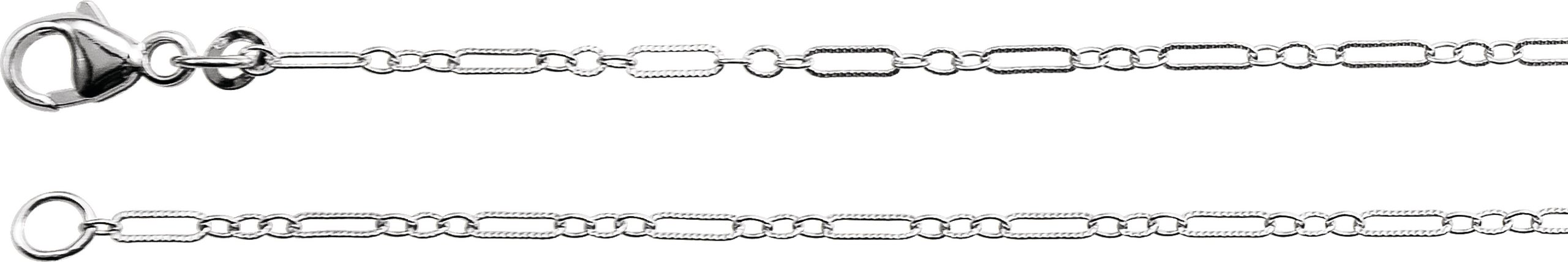 14K White 1.6 mm Knurled Figaro 24" Chain with Lobster Clasp  