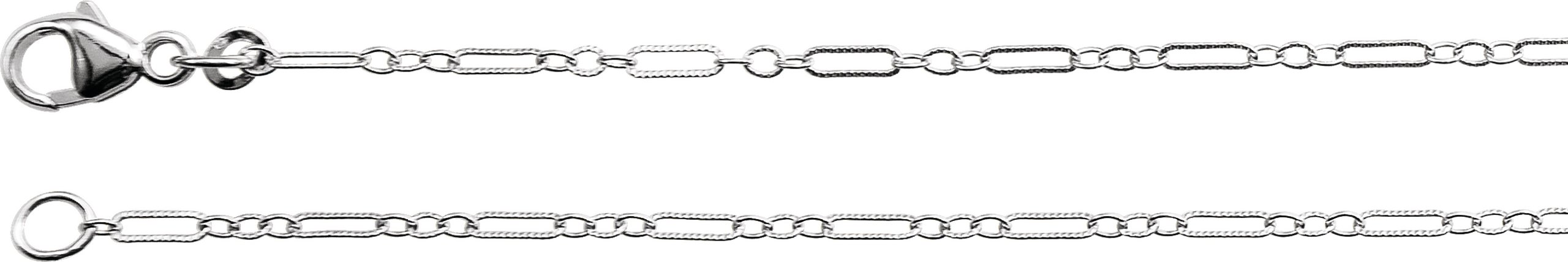 14K White 1.6 mm Knurled Figaro 16" Chain with Lobster Clasp  