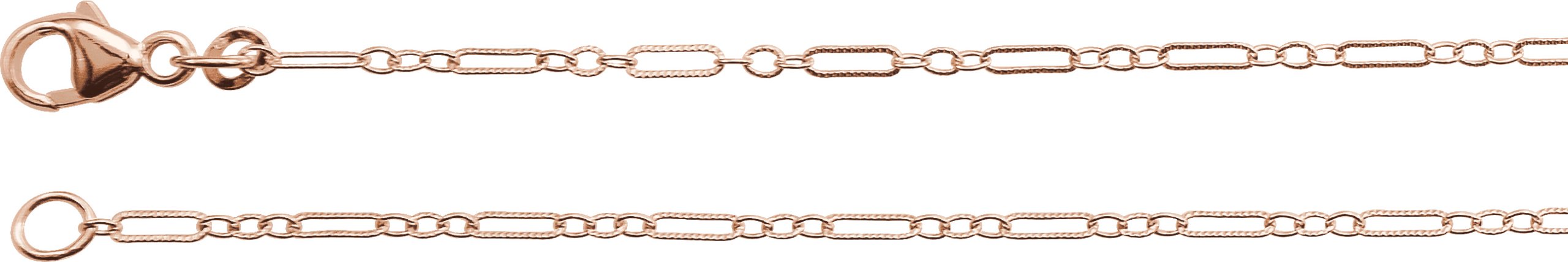 14K Rose 1.6 mm Knurled Figaro 16" Chain with Lobster Clasp  