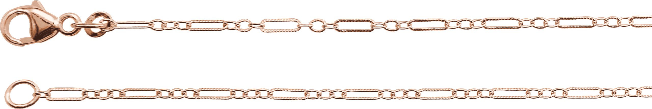 14K Rose 1.6 mm Knurled Figaro 7" Bracelet with Lobster Clasp    