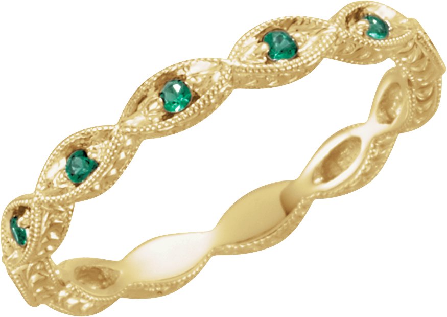 14K Yellow Natural Emerald Anniversary Band<br>(Size 7)