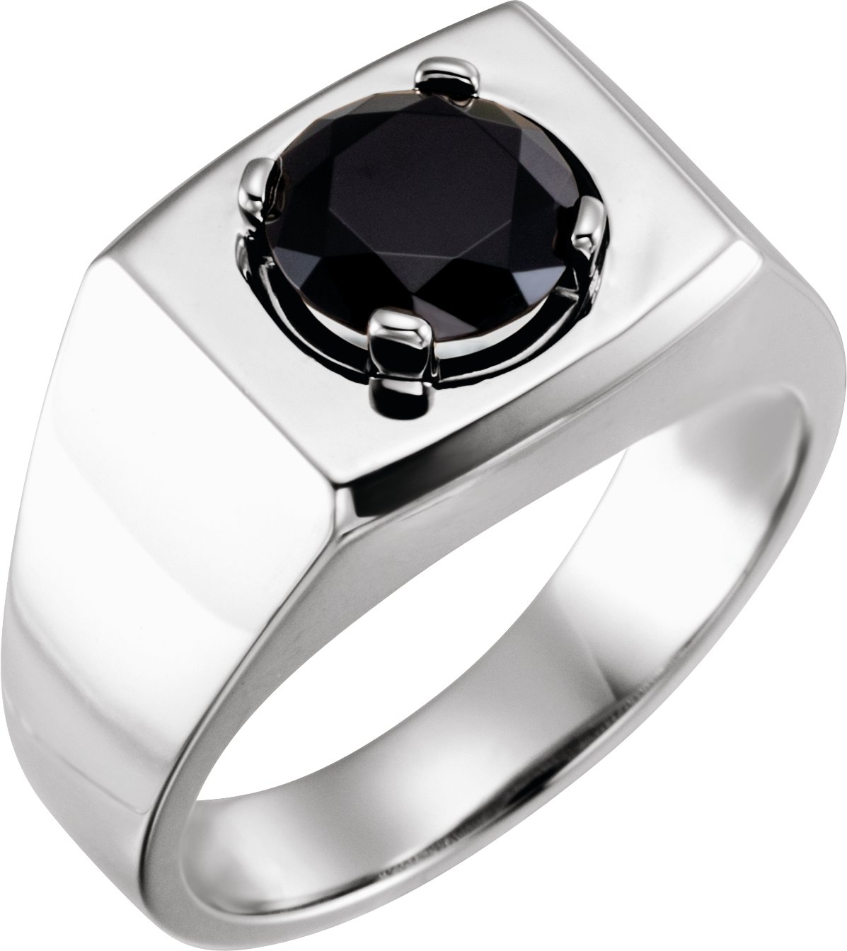 14K White Natural Black Onyx Ring