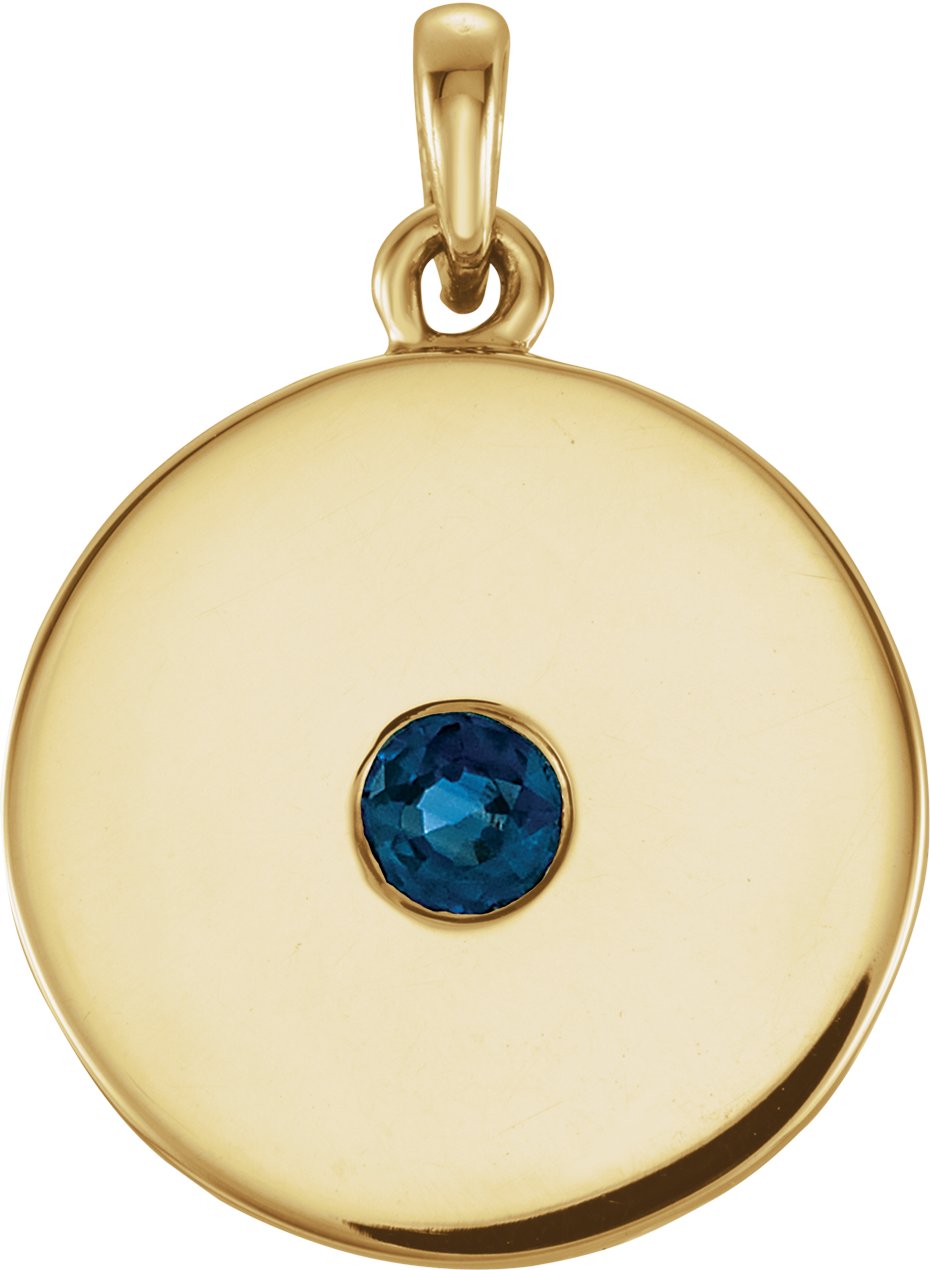 14K Yellow Natural Blue Sapphire Disc Pendant