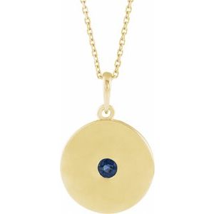 14K Yellow Blue Sapphire Disc 16-18" Necklace 
