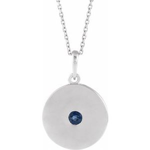 14K White Natural Blue Sapphire Disc 16-18" Necklace