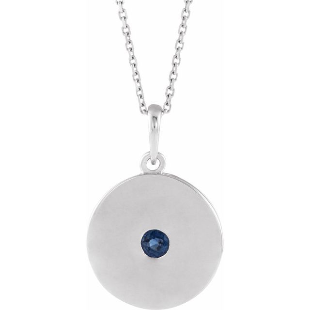14K White Blue Sapphire Disc 16-18" Necklace 