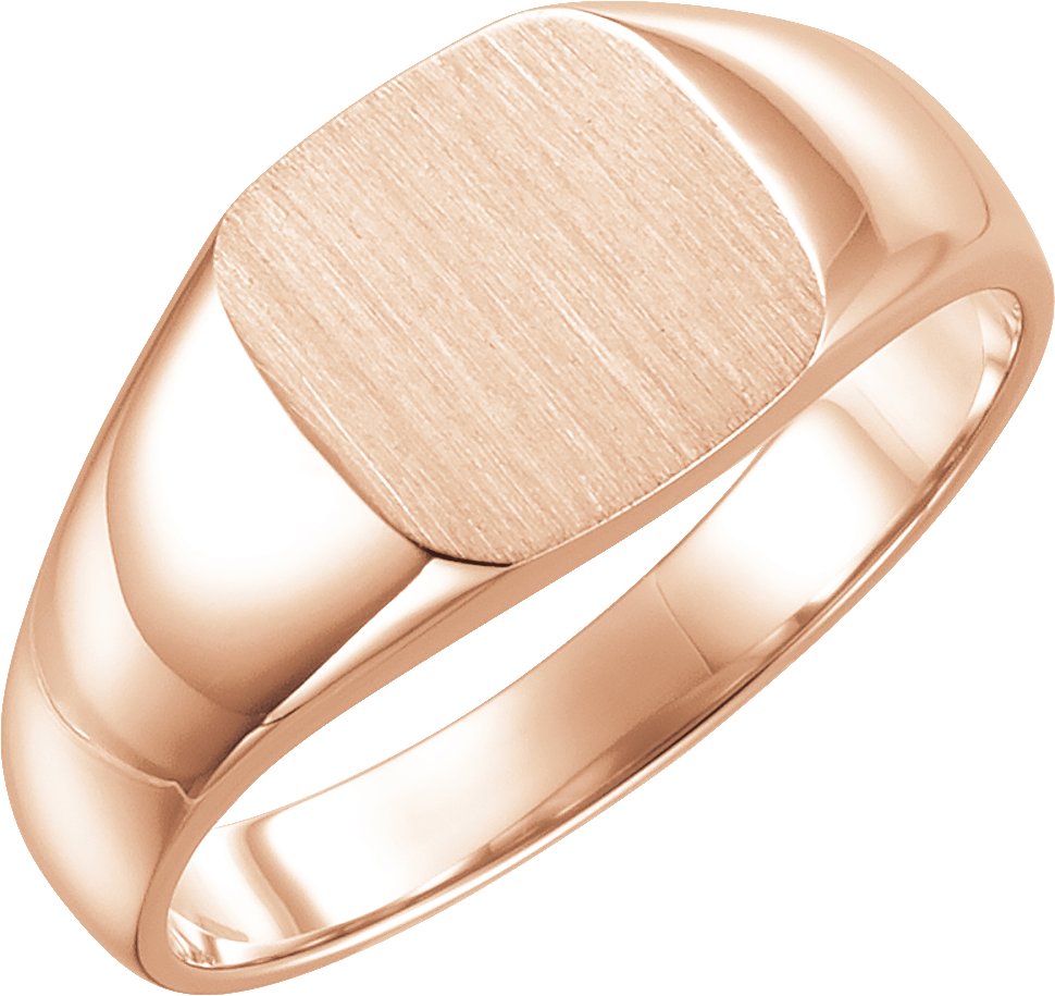 14K Rose 12 mm Square Signet Ring with Brush Finished Top