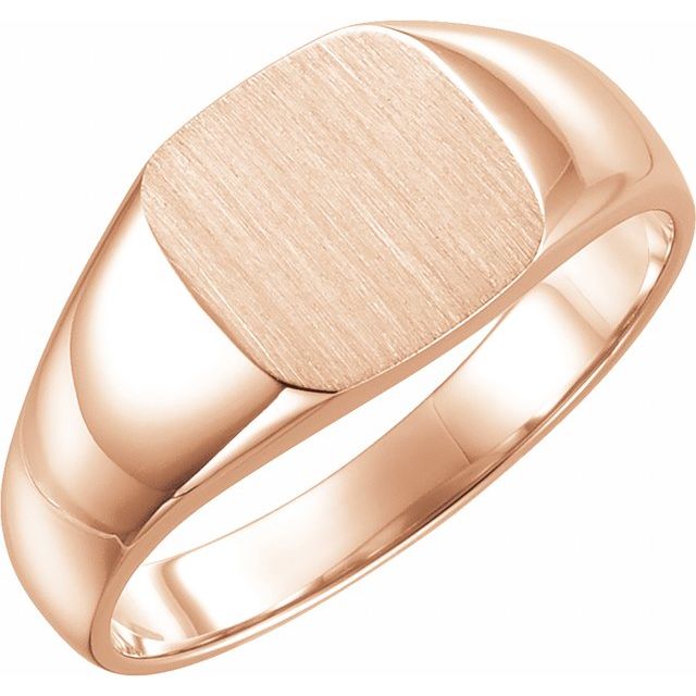 14K Rose 12 mm Square Signet Ring with Brush Finished Top