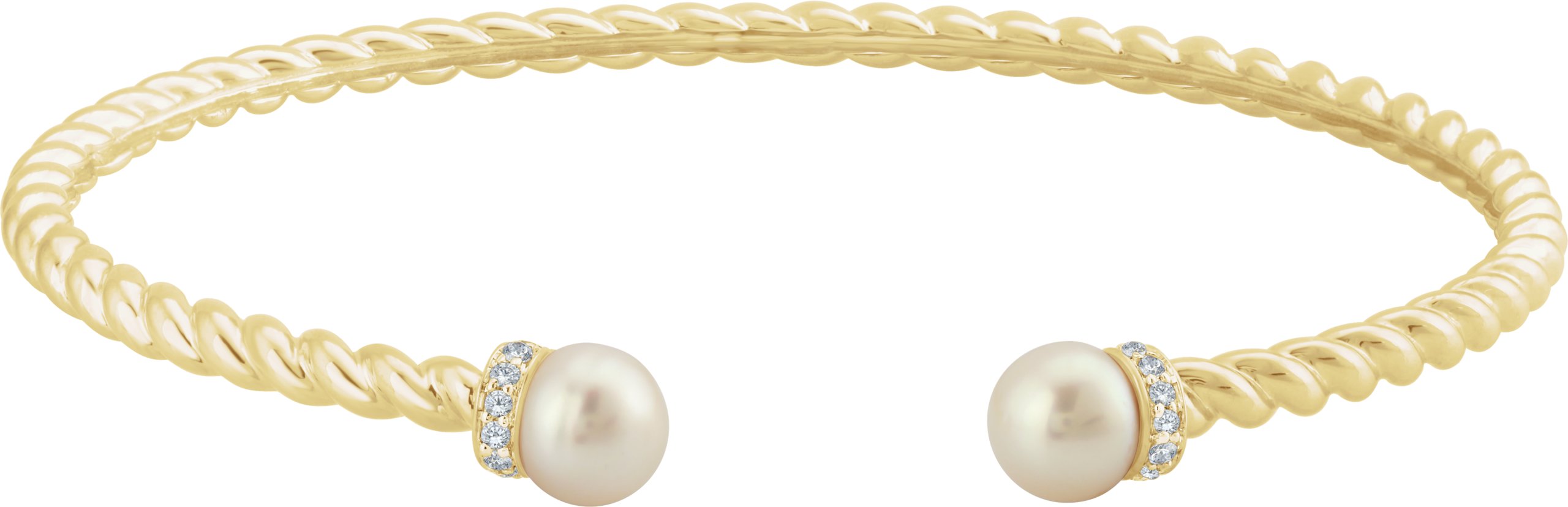 14K Yellow Cultured White Freshwater Pearl & 1/10 CTW Natural Diamond Cuff 7" Bracelet