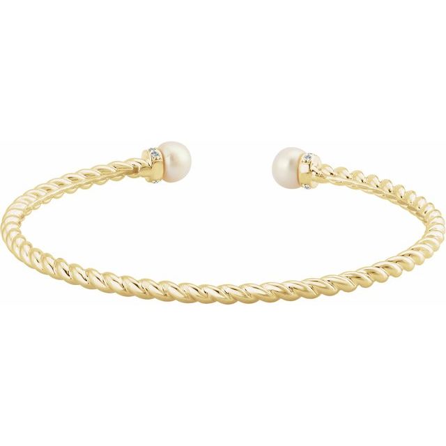 14K Yellow Freshwater Cultured Pearl & 1/10 CTW Diamond Cuff Bracelet  