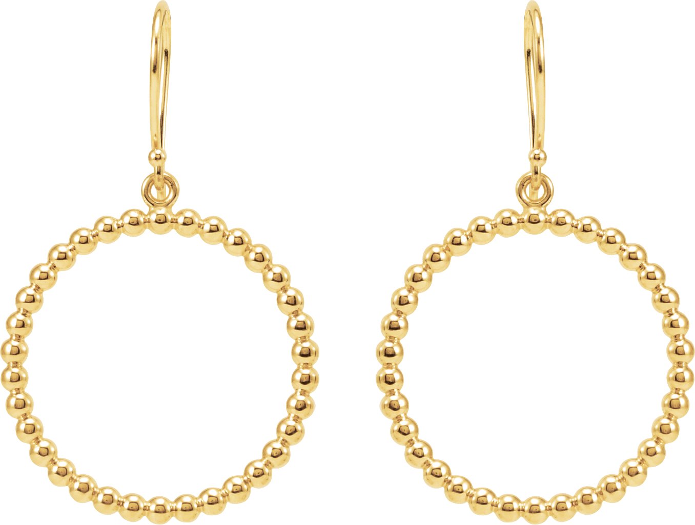 14K Yellow Circle Shaped Beaded Design Earrings