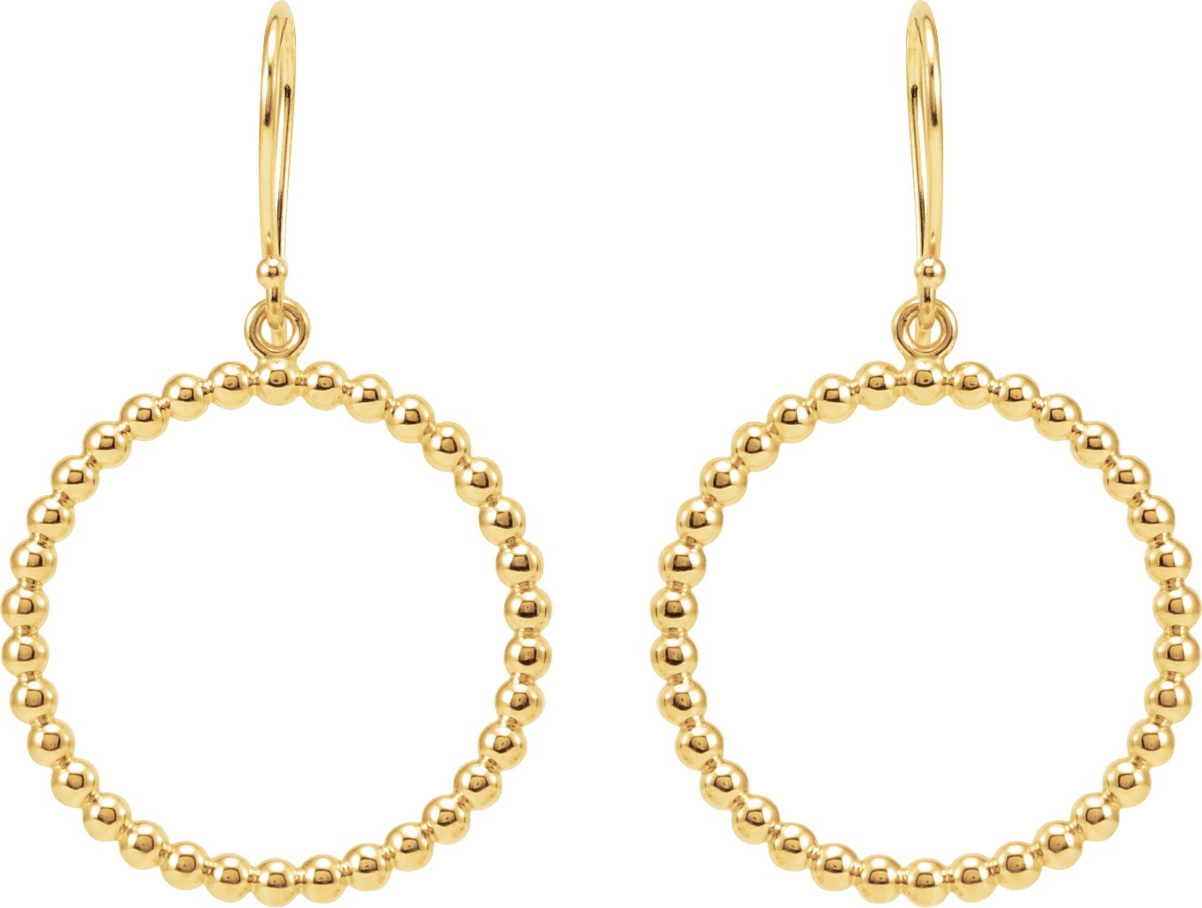 14K Yellow Circle Shaped Beaded Design Earrings