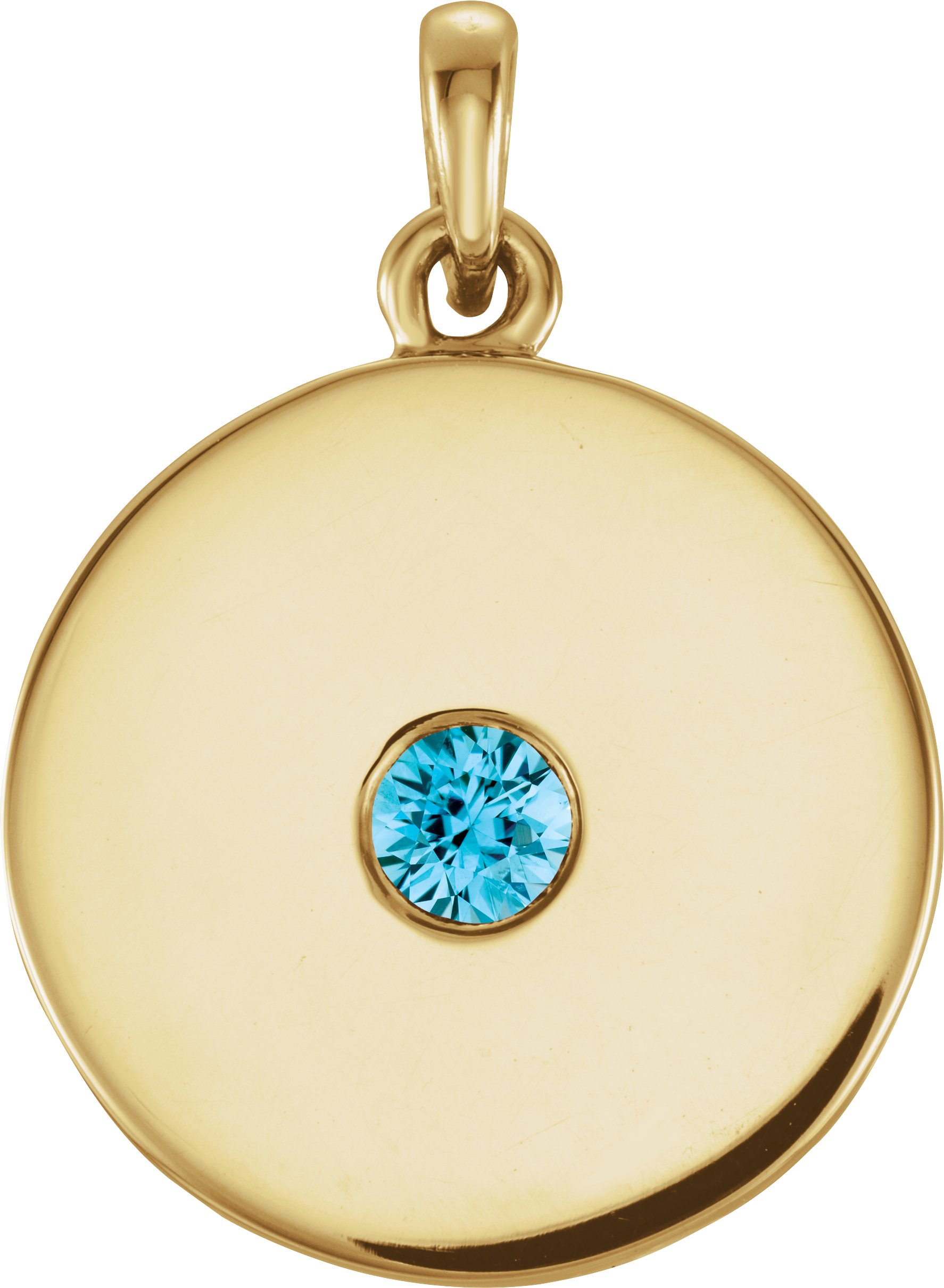 14K Yellow Natural Blue Zircon Disc Pendant