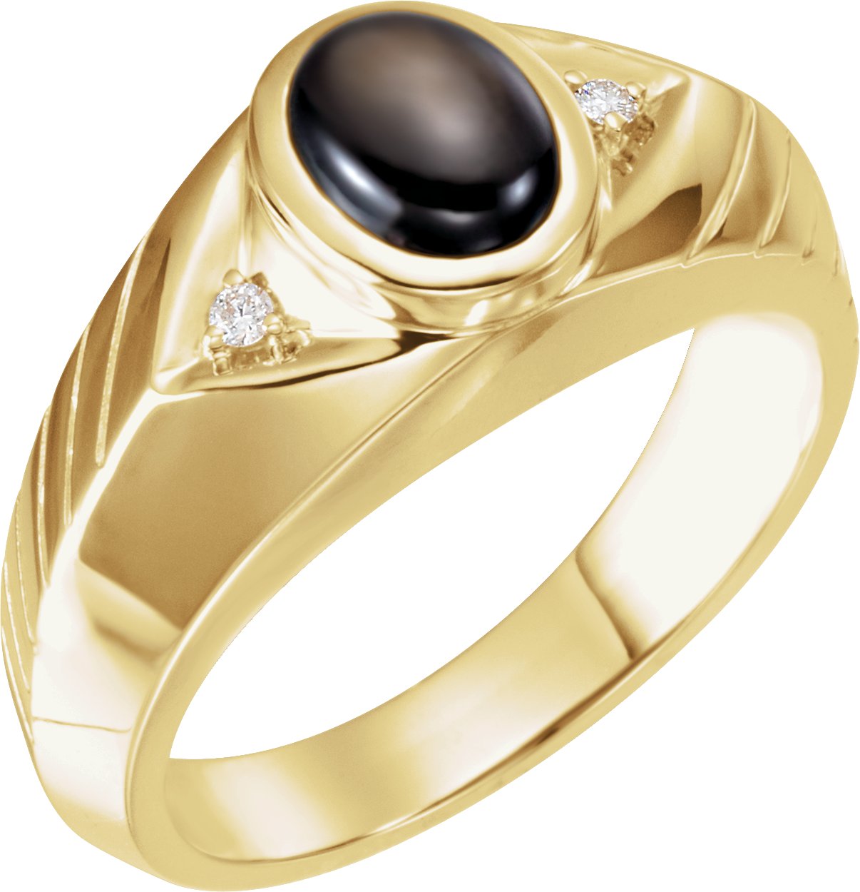 14K Yellow Natural Black Star Sapphire & .04 CTW Natural Diamond Ring  
