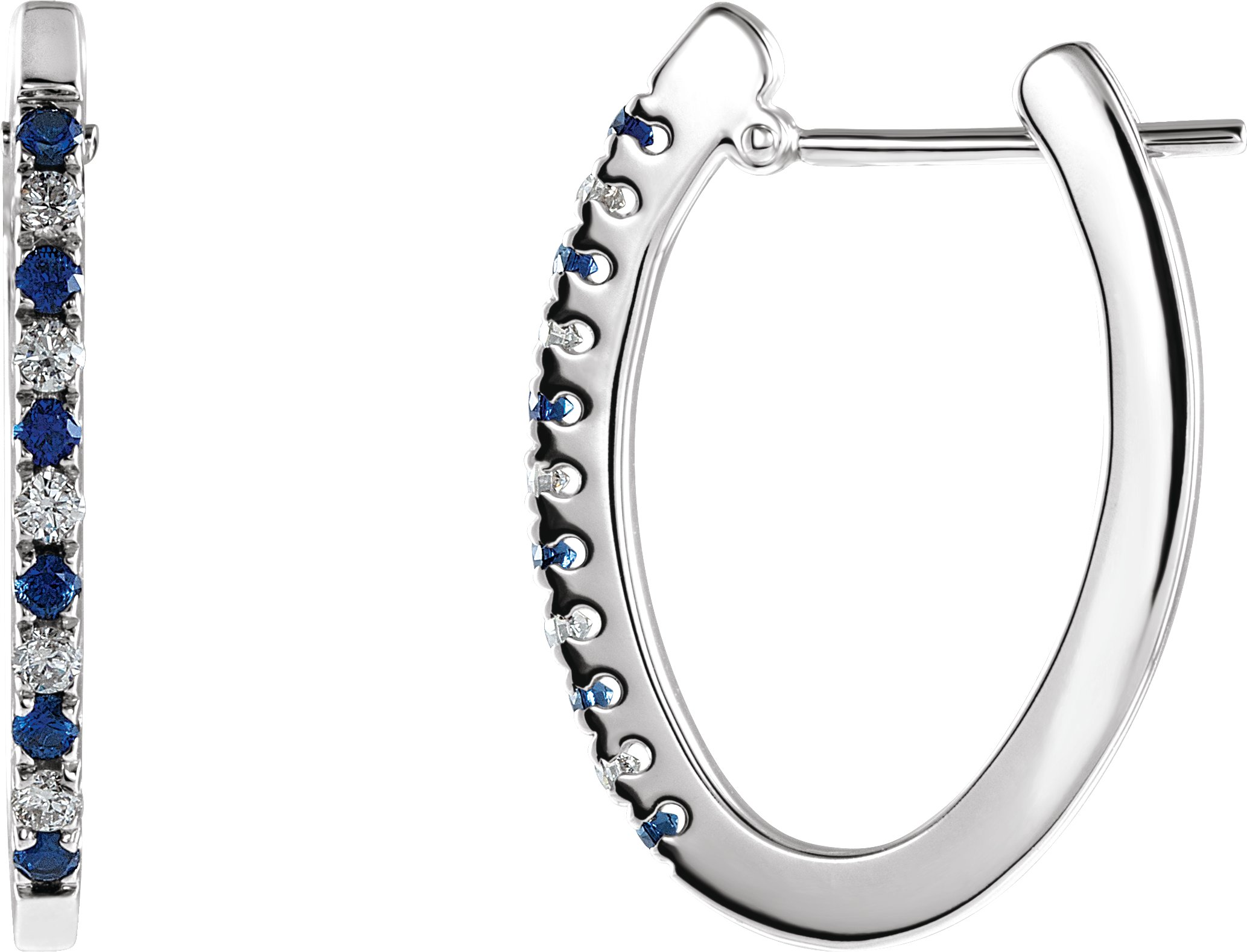14K White 20 mm Natural Sapphire & 1/5 CTW Natural Diamond Hoop Earrings 