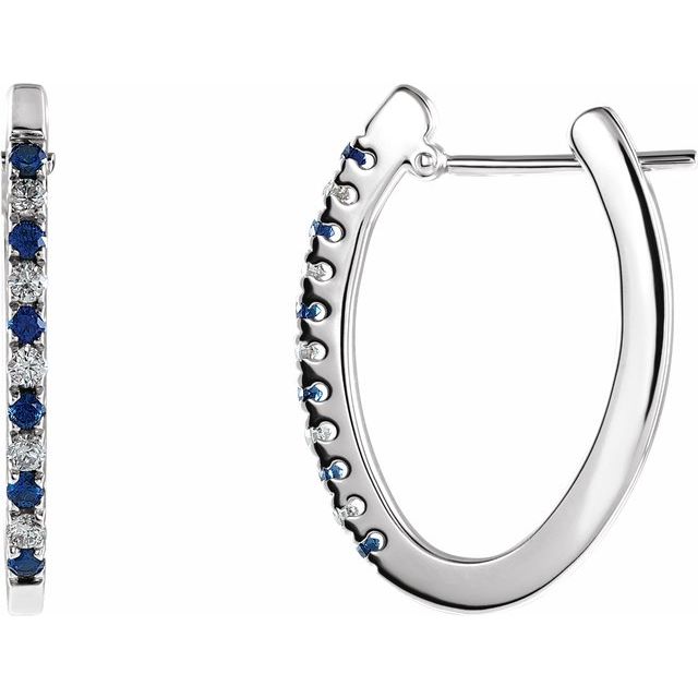 14K White 20 mm Natural Sapphire & 1/5 CTW Natural Diamond Hoop Earrings 