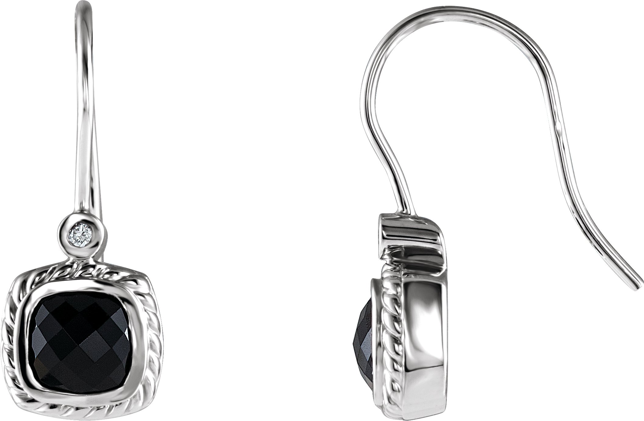 14K White Onyx and .03 CT Diamond Rope Design Earrings Ref. 1973081