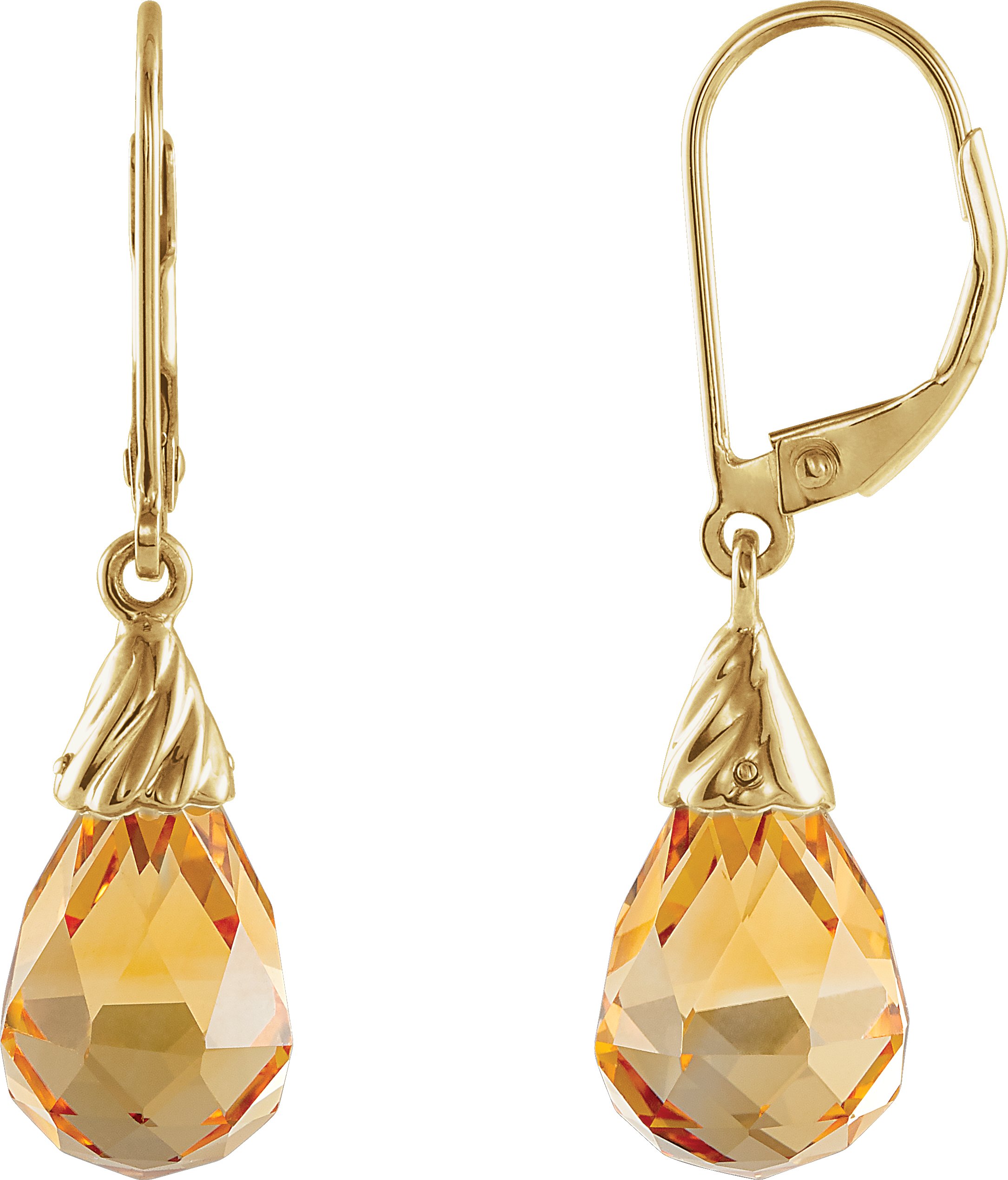 14K Yellow Citrine Briolette Earrings