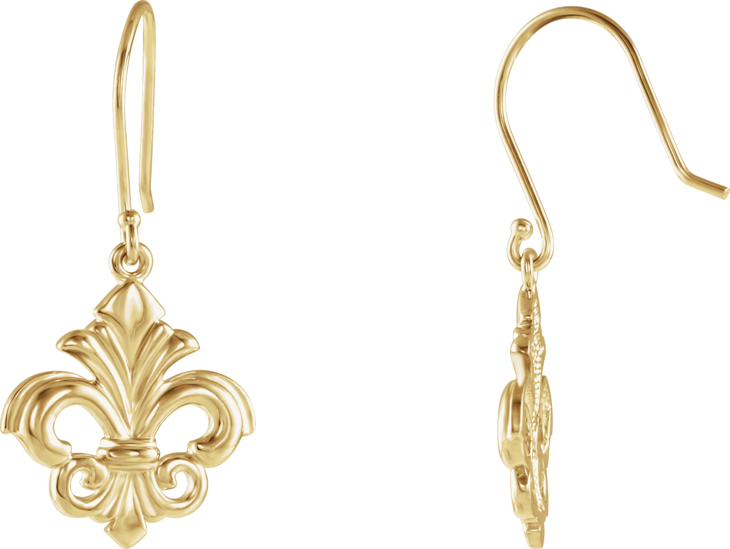 14K Yellow Fleur-de-lis Dangle Earring