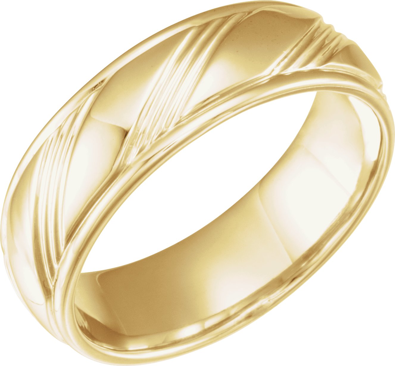 14K Yellow 6.75 mm Grooved Flat Edge Band Size 10.5