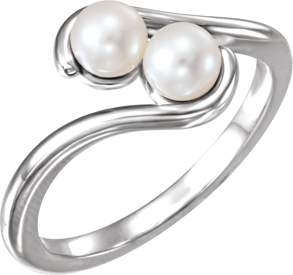 14K White Cultured White Freshwater Pearl Two-Stone Ring
